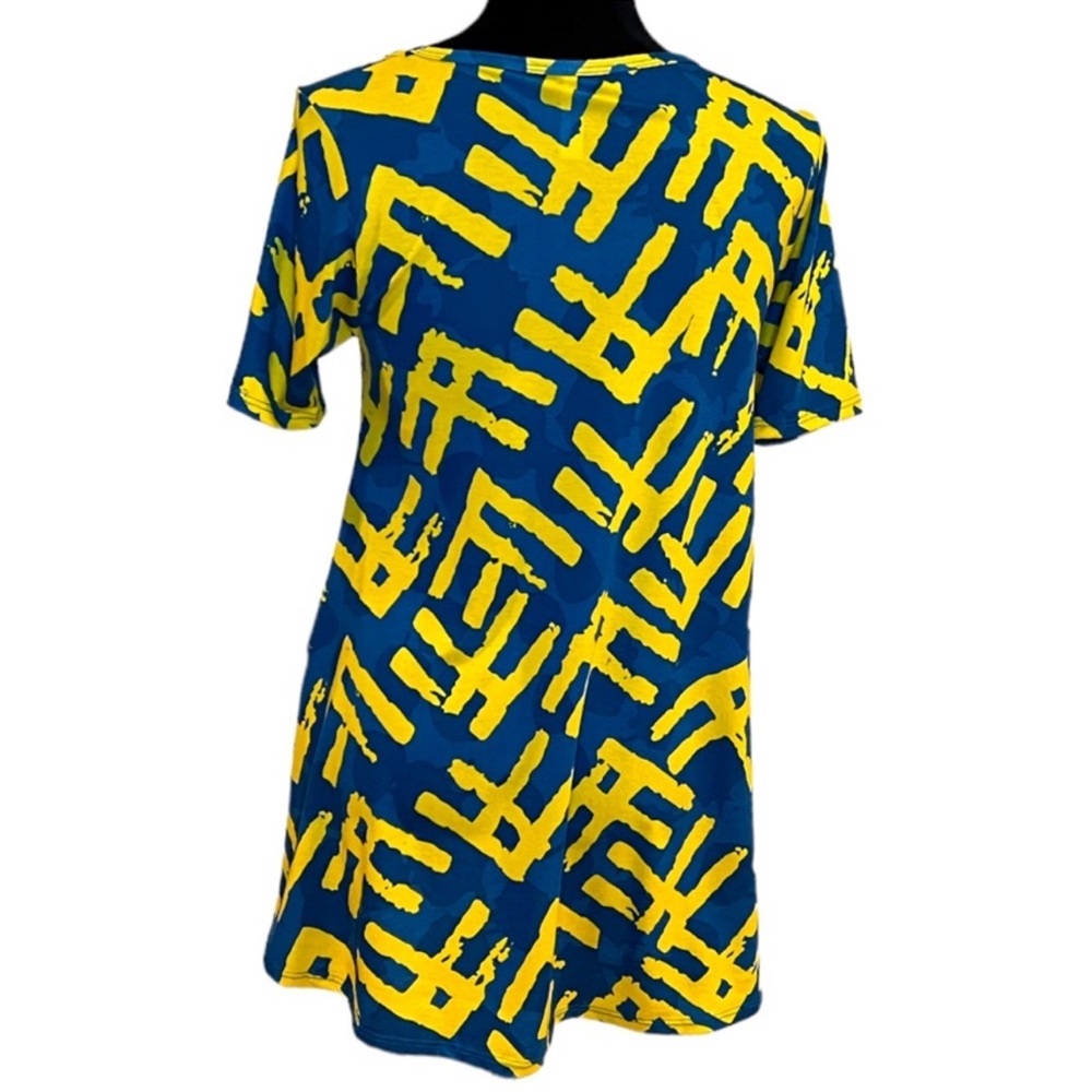 LuLaRoe Classic T XXS Blue Yellow Abstract Print Swing Tunic Top - Picture 4 of 6